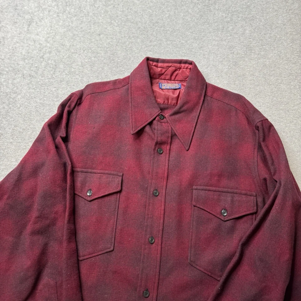Vintage Pendleton Shirt Mens 16.5 Red Tartan Plaid Flannel 100% Virgin Wool 80s - Image 2 of 4
