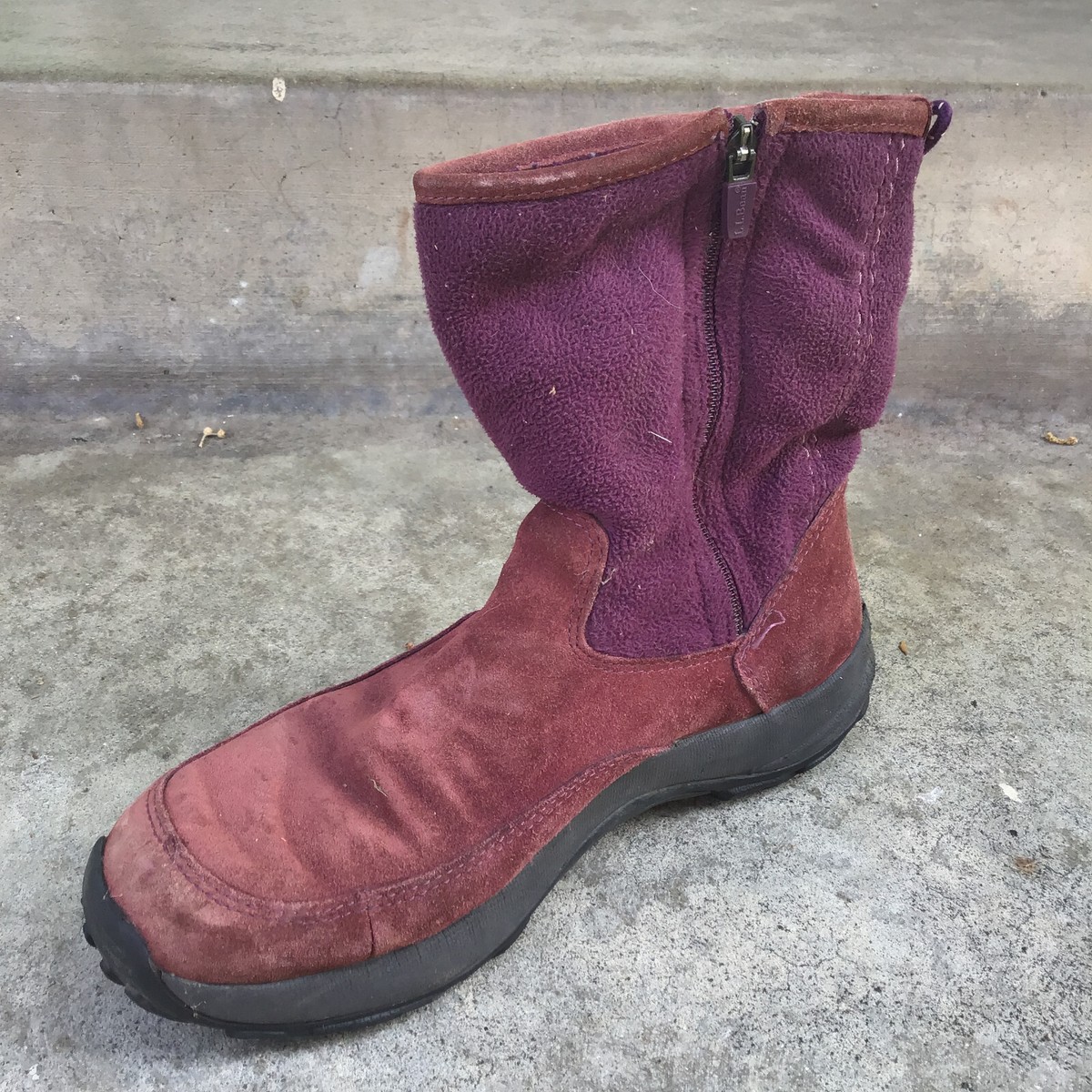 LL Bean zippered winter boots berry purple suede and fleece 7.5