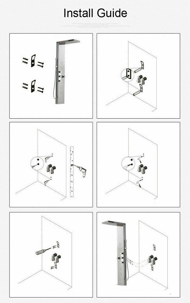 Stainless Steel Shower Panel Tower Faucet Massage Body Jets LED Rainfall System