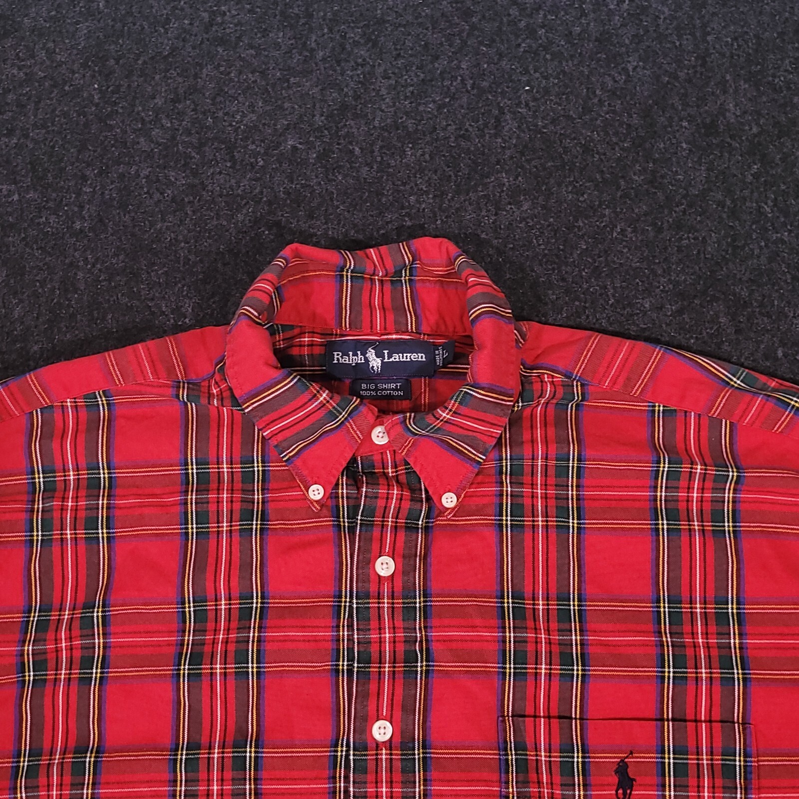 Camicia grande vintage Ralph Lauren Oxford uomo grande rossa a quadri con bottoni pony
