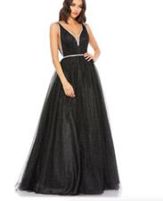 MAC DUGGAL 30727 RHINESTONE DETAILED TULLE BLACK/SILVER GOWN sz 10