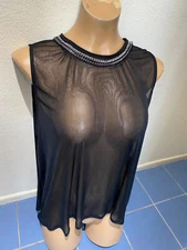Maite Perroni Coleccion  Womens 2X Sheer Black w silver chain Sleeveless Top NEW