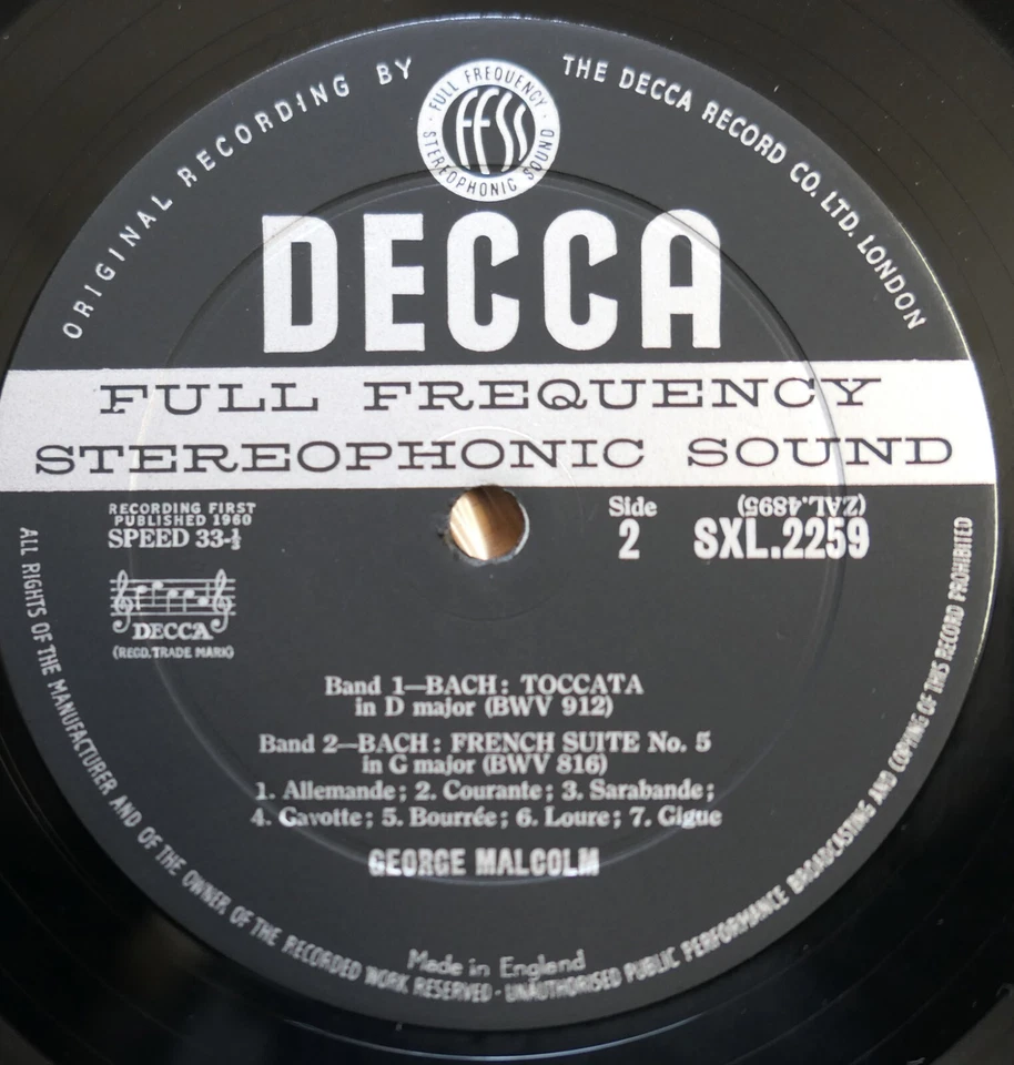 SXL 2259 ED1 Bach Harpsichord Recital George Malcolm NEAR MINT Decca WBG 1st - Image 3 of 4
