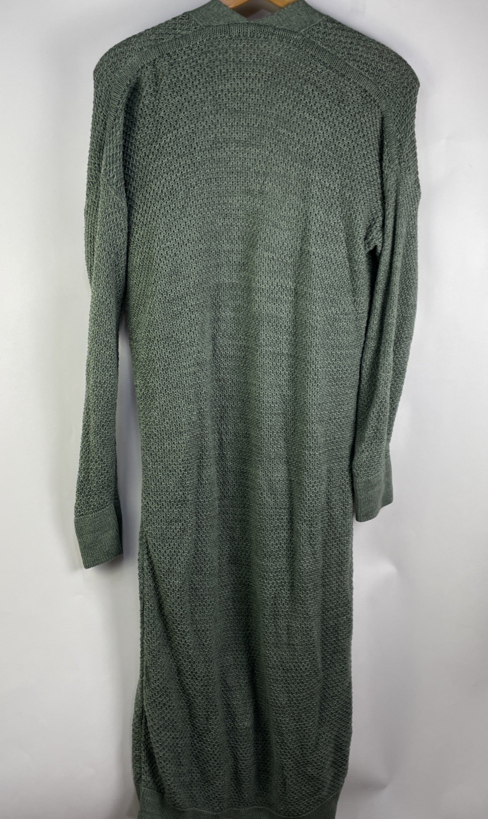 Able Neva Long Green Organic Cotton Sweater Duster Cardigan Size S Open Weave