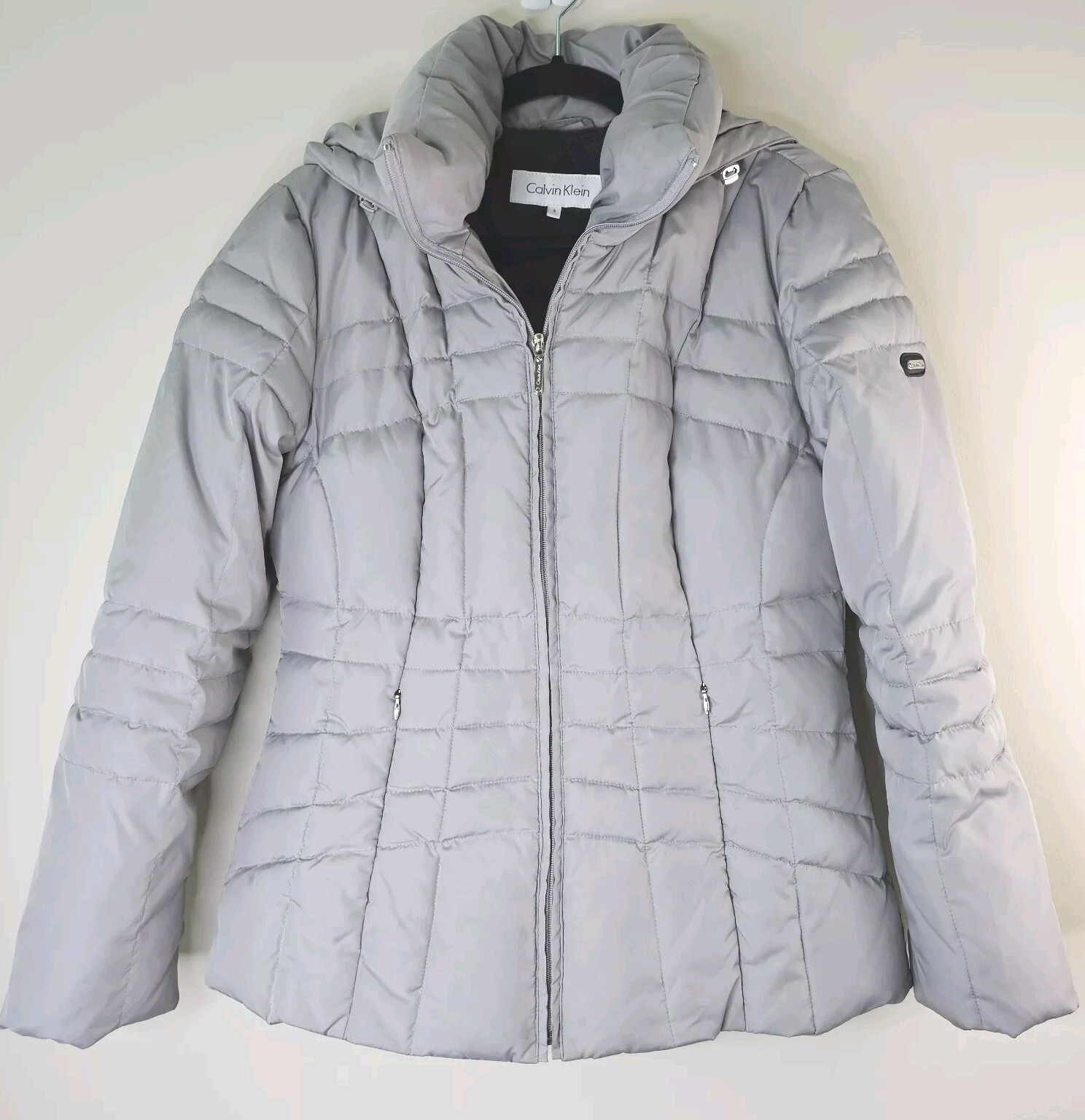 Calvin Klein Silver Gray Down Jacket Quilted Hood… - image 1