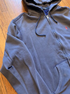 Vintage Polo Ralph Lauren Zip Up Hoodie Blue Distressed VTG