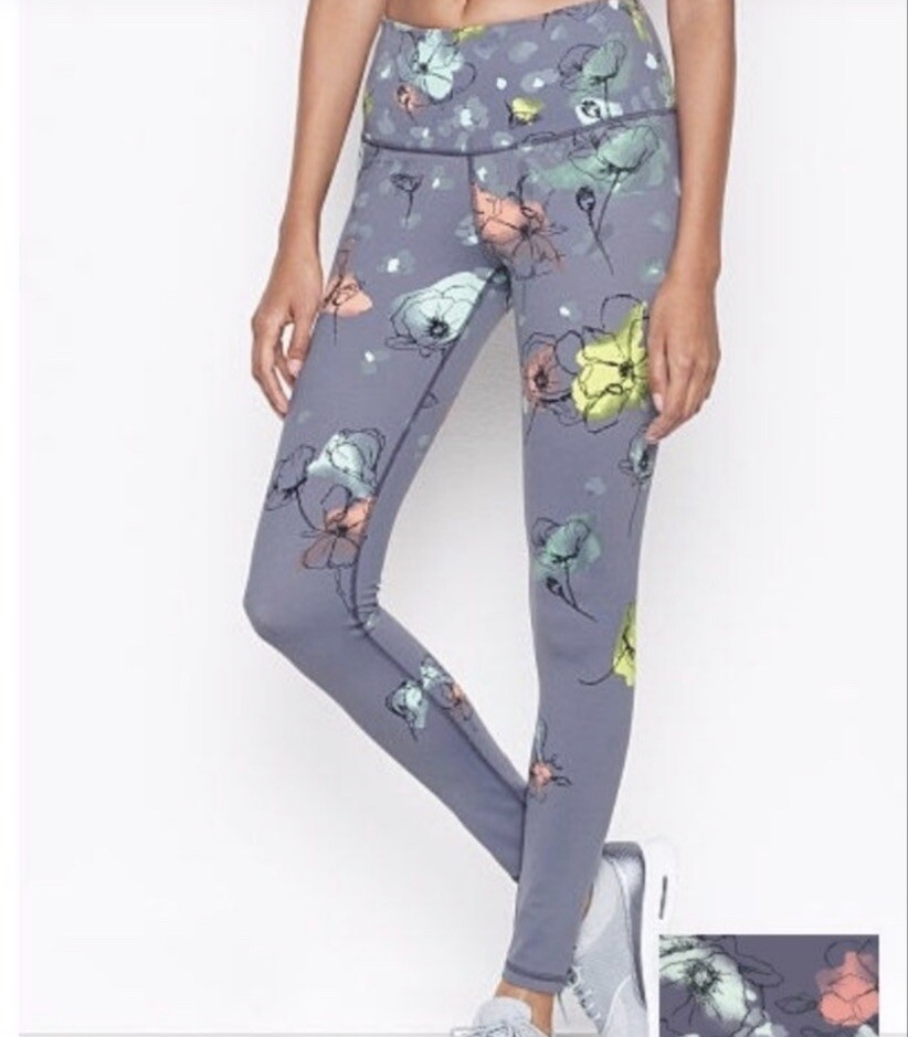 Victoria's Secret Sport Knockout Tight Womens Gray Floral Leggings Yoga Pants S