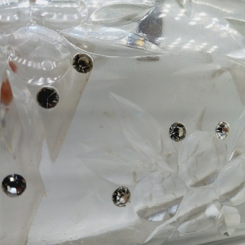 Vtg MCM Clear Lucite Clutch Carved Berries Cut Design Rhinestone Accents 7.25" - Picture 3 of 11