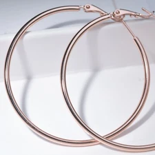 18K GF 18CT ROSE GOLD FILLED HOOP EARRINGS 35MM 50MM 60MM 70MM HOOPS