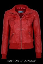Ladies Atlantic Aviator Jacket Red Waxed Slim Fit Bomber Napa Leather Jacket