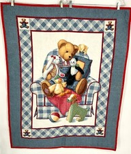 Homemade Baby Quilt With Toy Bear  Friends Pattern Approximately 34" x 44.5"