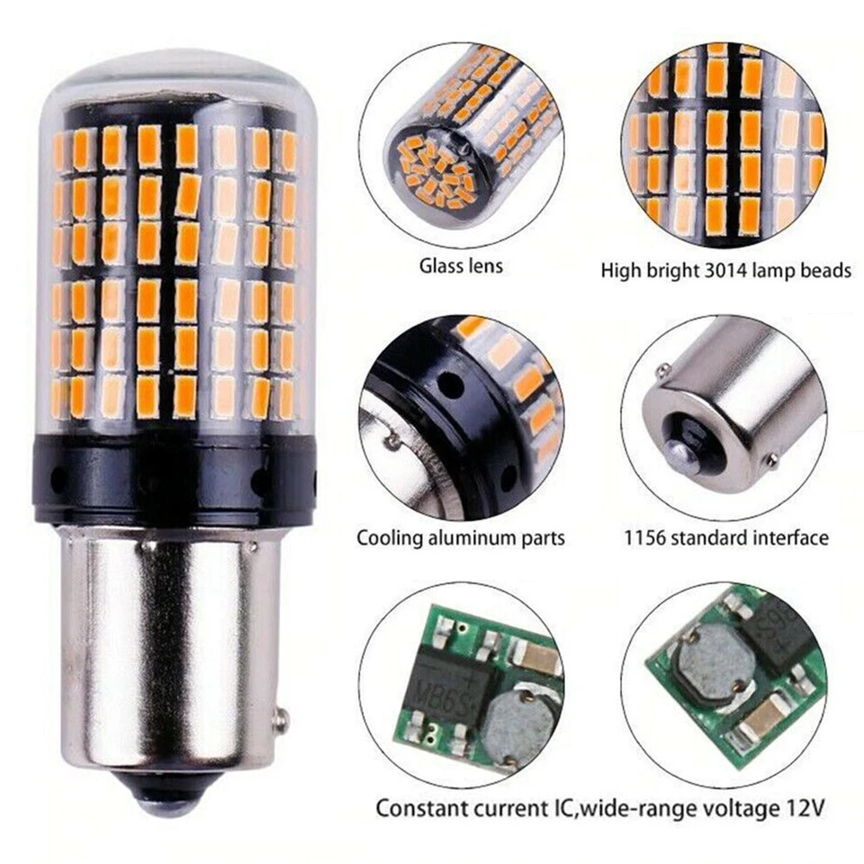 1 Pair 1156 BA15S 144SMD Canbus White 18W Car Brake Reverse Lamp Tail Light Bulb - Image 2 of 4