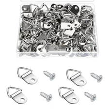 100Pcs D Rings Frame Hooks for Picture Hanging with Screws for Hard Walls