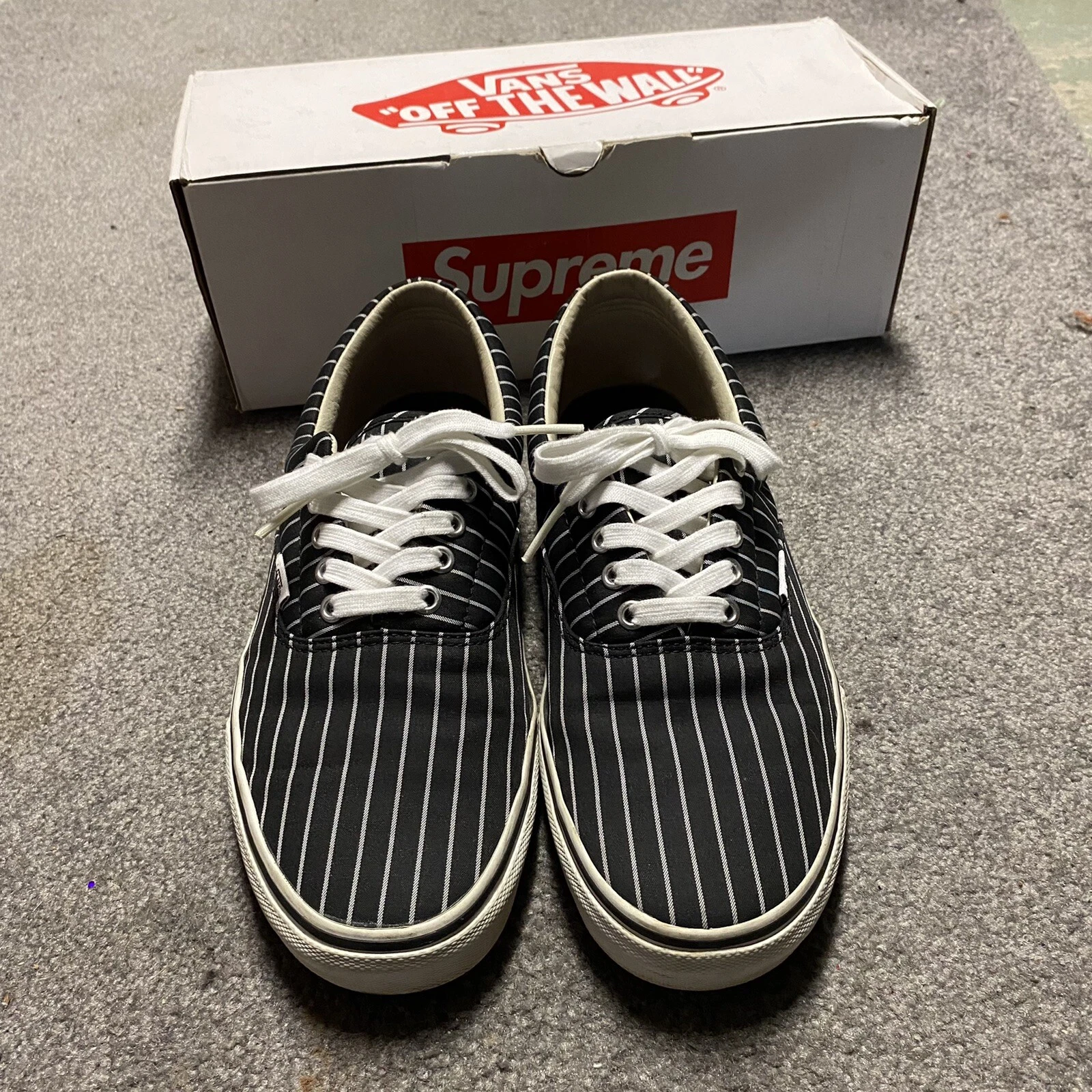 Chaussures de patinage à rayures noires Vans SUPREME Comme Des Garcons Harold Hunter taille 10,5