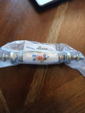 Set of 4 Vintage Floral Porcelain Ceramic Brass Drawer Pulls 5 Wide 3" Center.