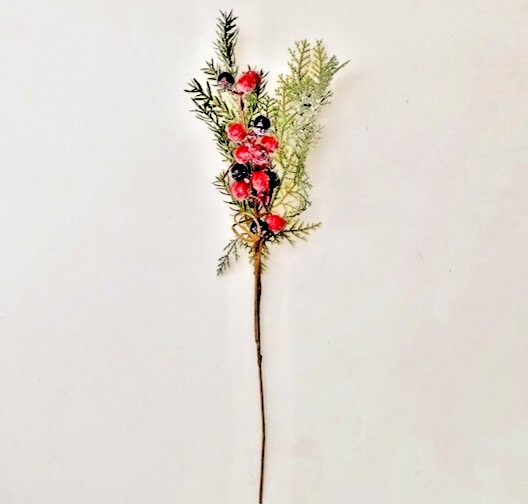 Tall Christmas Berry Holly Sprig Pick Spray Branch Floral Decor Iced Cranberries