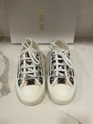 DIOR WALK'N Bordado Corbata Algodón Flat Lace Up Low Top Sneakers Shoes $990 - Imagen 3 de 12