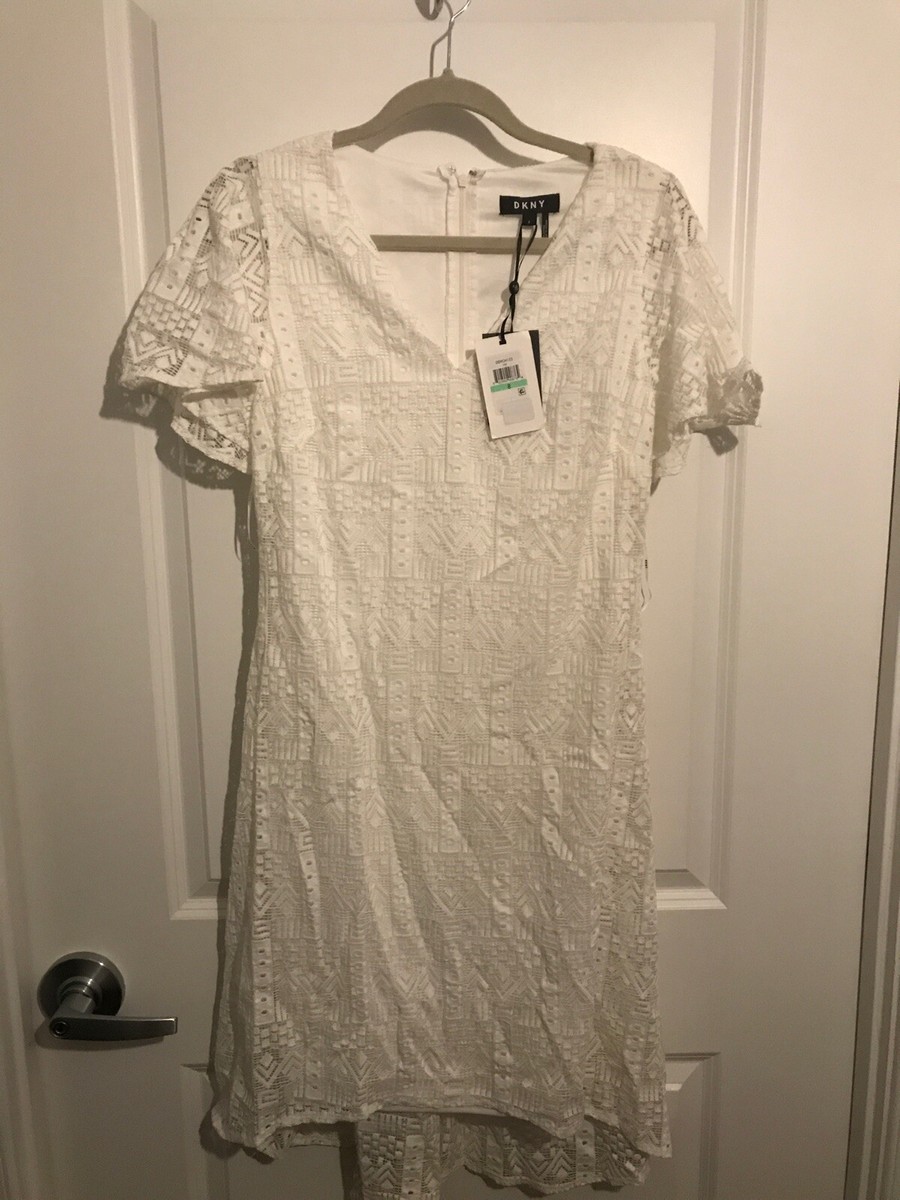 DKNY - White Lace / Geometric Dress - Perfect for Wedding Shower or Winery  | eBay