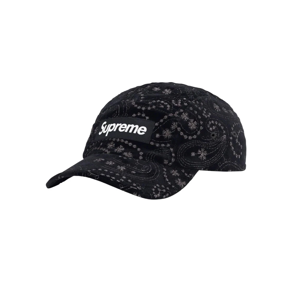 Casquette de camp Supreme Velvet Paisley noire   23FW  