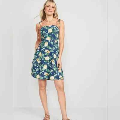 Floral Cami Dress Fit and Flare Blue Mini Spring Summer Sleeveless Medium |  eBay