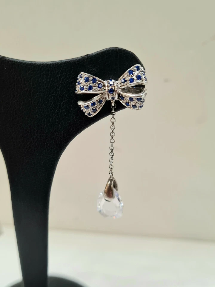 Orecchini Pendenti Marcello Pane in Argento925 Zirconi blu Goccia Trasparente - Immagine 3 di 4