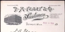 1899 D.M. Ferry & Co Seedsmen DETROIT MI Illustrated Seed Order Billhead