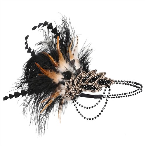 1920s Flapper Feather Rhinestone Headband, Showgirl Headpiece, Gatsby Style - Foto 3 di 16