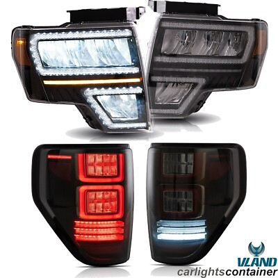 VLAND FULL LED Headlights + SMOKED LED Tail Lights For 2009-2014 Ford F-150 Sets