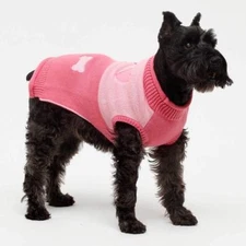 Trezo Paws 2-tone Pink Sweater Coat w/ Heart & Dog Bone Design Medium 14-23lbs