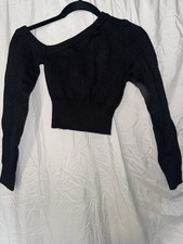 Black Knit Asymmetrical Neck Pullover Sweater Polyester Viscose Size S