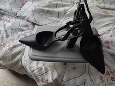 Women s Black Pointed Toe Ankle Strap Buckle Block Heel Pumps Synthetic