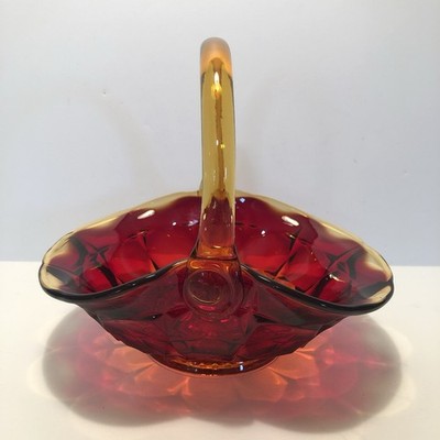 Vintage TIARA Glass Sunset Amberina Constellation Basket  JD Stamp On Handle