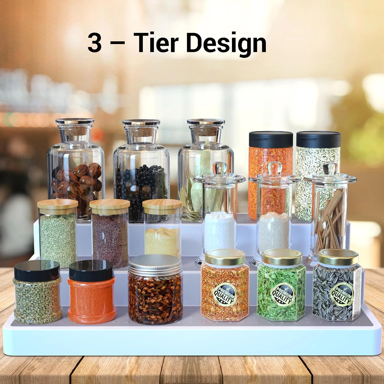3 Pcs/Set 3-Tier Spice Rack Pantry Organizers Non-Skid Shelf Organizer Seasoning