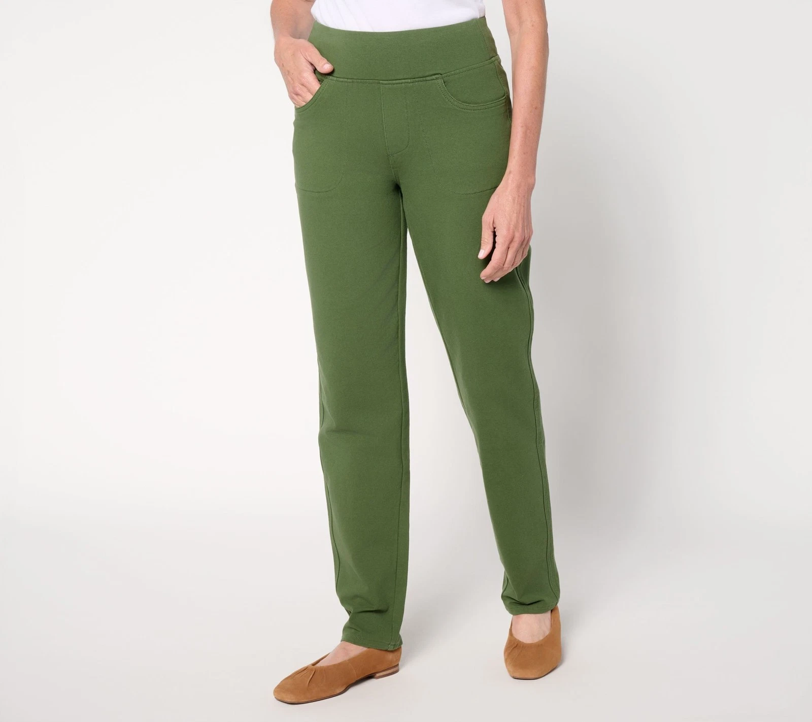 Quacker Factory Women's Pants Sz XL Short DreamJeanne Flat Green A619428