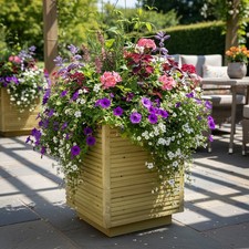 Small Square 48cm Tall Garden Wooden Decking Patio Planter Trough Herb Garden