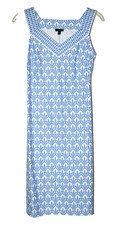 Talbots Blue White Floral V-Neck Nylon Sleeveless Shift Dress Size XS NWT