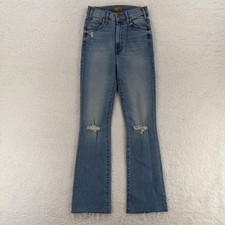 Mother Hustler Ankle Fray Jeans Womens 24 Blue Thrilling Shots Distressed Flare