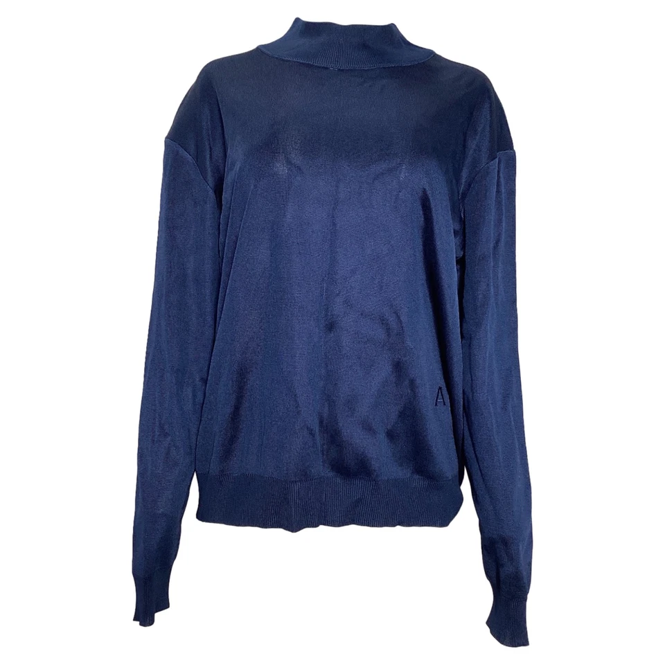 Alaia Long Sleeve Mock Neck Sweater In Navy Viscose Women Blue Size 42