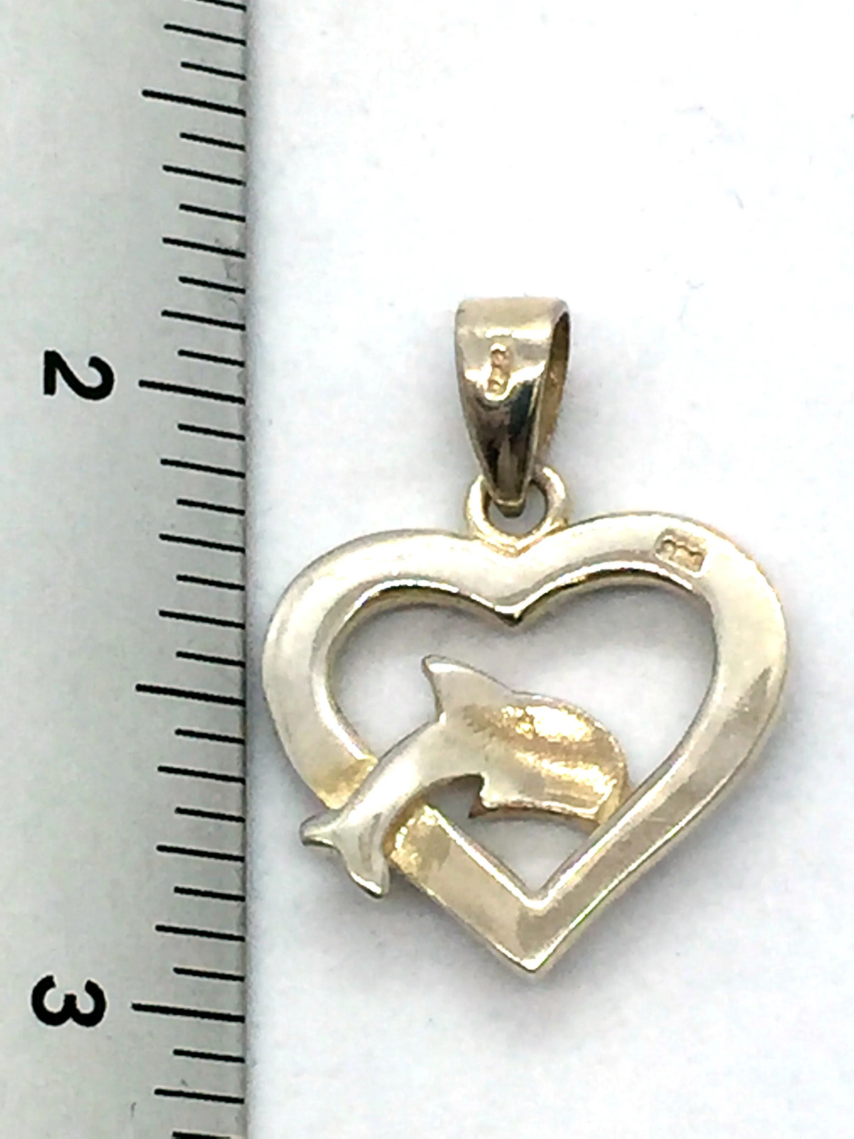 Solid Sterling Silver Dolphin Heart Charm Pendant - image 3