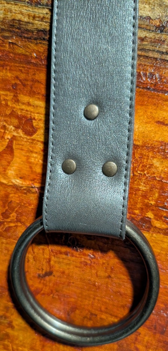 Eileen Fisher Wide Leather Belt Grey Double O-Ring Brass  display picture 2
