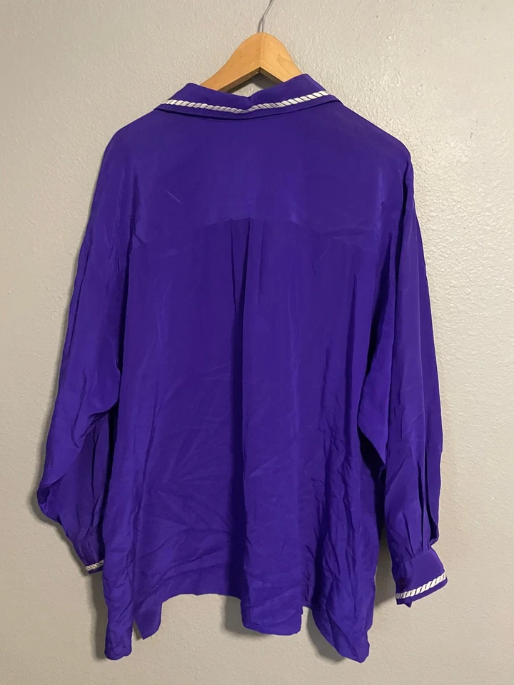 Diane Von Furstenberg Tunic Womens 1X Purple Silk Western Rope Embroidery Blouse - Image 3 of 4