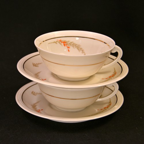 CA Charles Ahrenfeldt 2 Cups & 2 Saucers Ferns Leaves w/Gold 1894-1910 Limoges