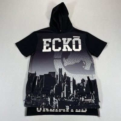 Ecko Unltd Hoodie Mens XL Black Short Sleeve City Skyline Graphic Streetwear