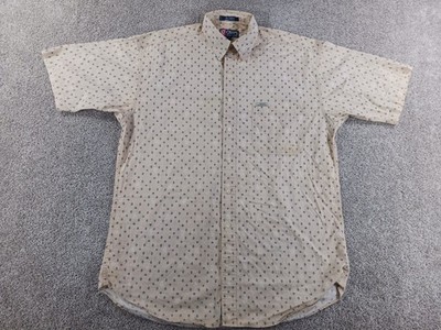 Chaps Ralph Lauren LT Tall Mens Short Sleeve Button Up Shirt Beige Cotton