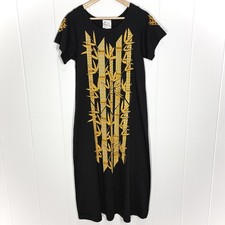 Na Makua Hawaii Midi Dress S Small Black Cotton Bamboo T-Shirt Jersey Printed