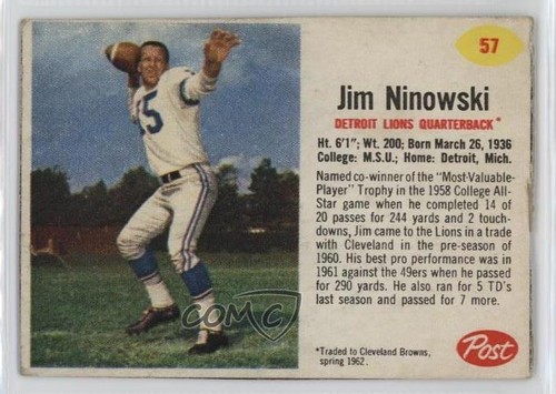 Jim Ninowski #57 1962 Post Cereal card