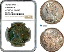 AL064, Straits Settlements, Edward VII, 1 Dollar 1904 B, Bombay Mint, NGC AU Det