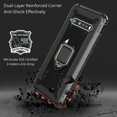 For LG V60 ThinQ Shockproof Rubber Ring Holder Kickstand Case Hybrid Cover