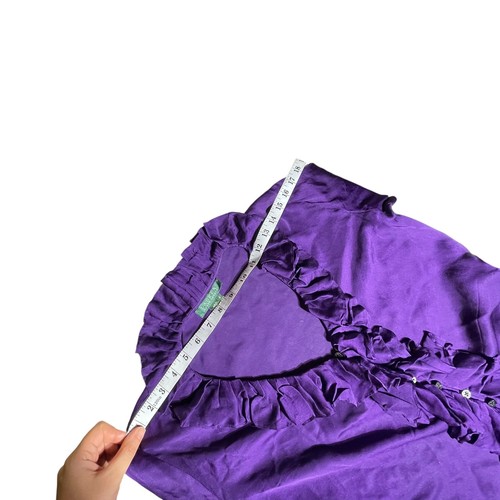 Blusa Lauren Ralph Lauren Seda Volantes Frontales Púrpura Manga Campana Top Talla 4 - Imagen 9 de 10