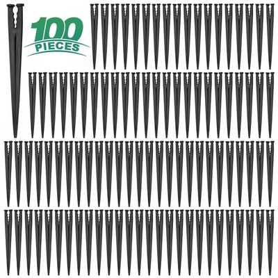 100 Pack 1/4 Inch Drip Irrigation Support Stakes, Plastic, 5.68 Inch, Barb Conne